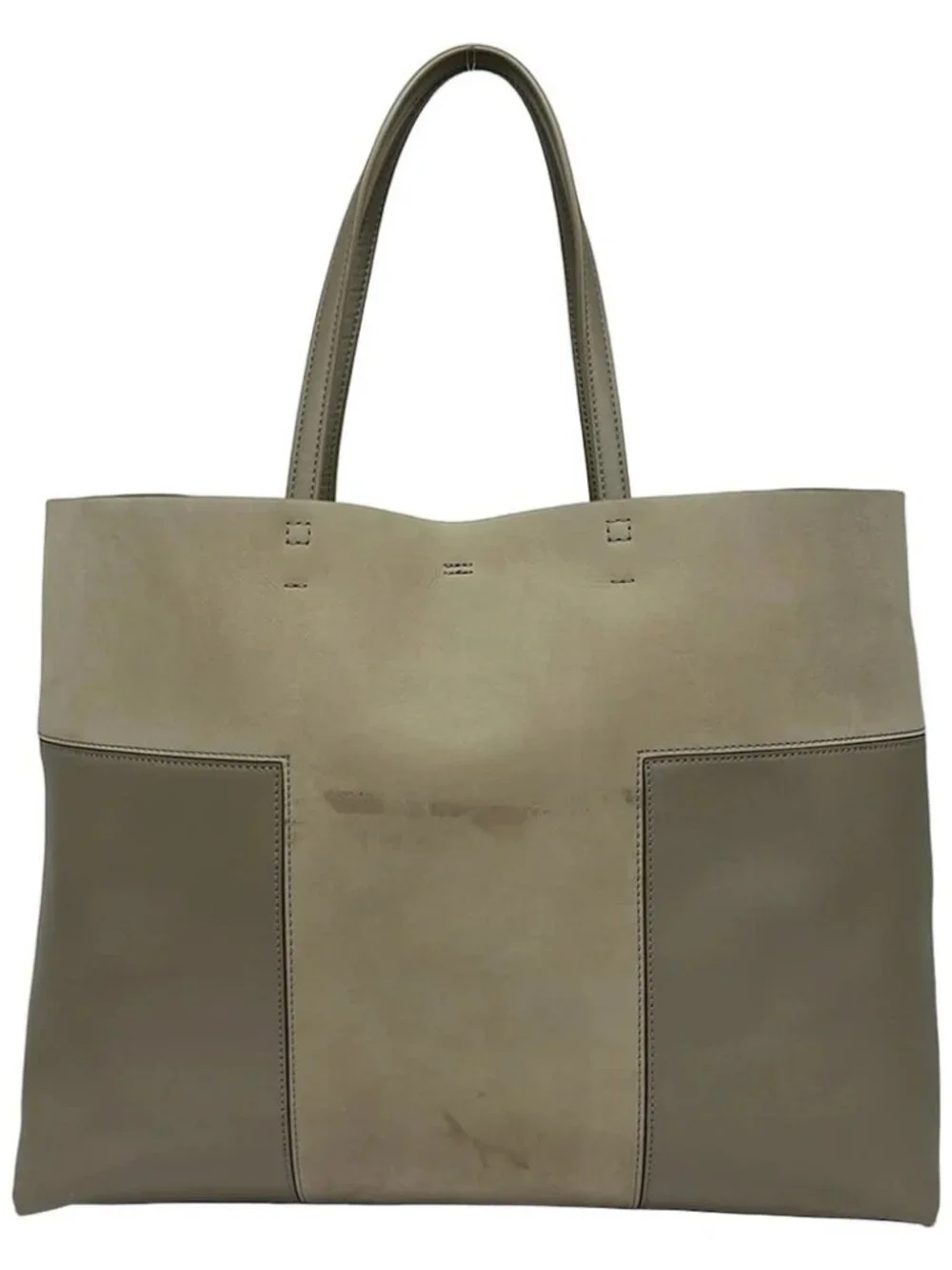 TORY BURCH Gray Beige Leather Nubuck Tote Bag